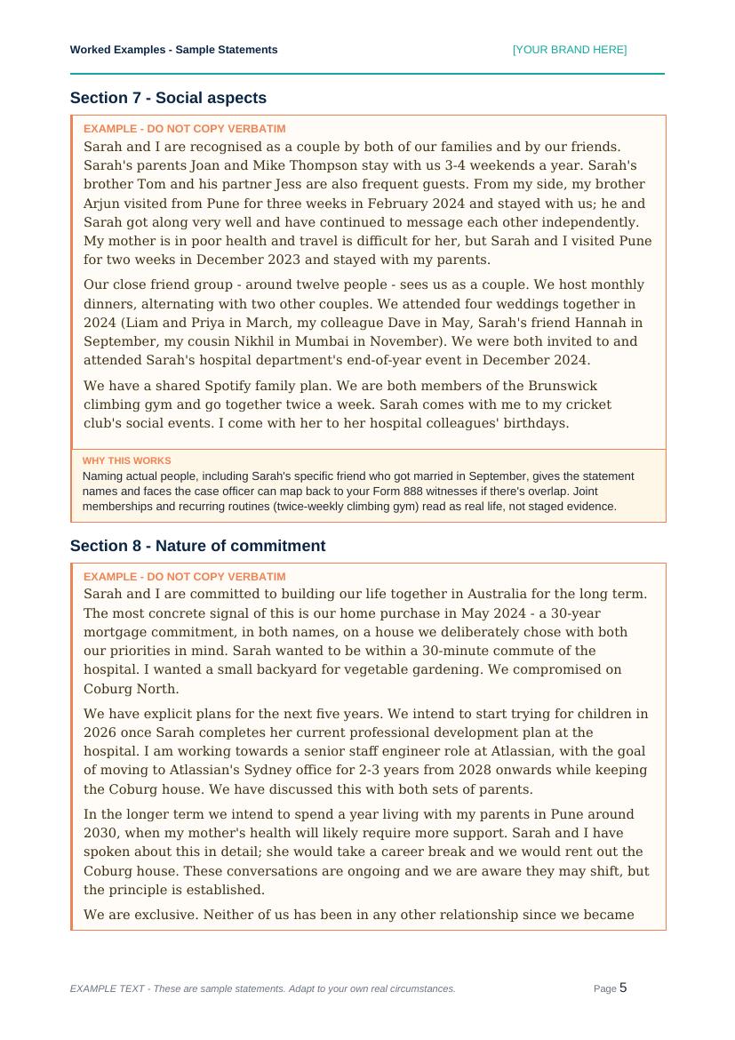 Worked example relationship statement page