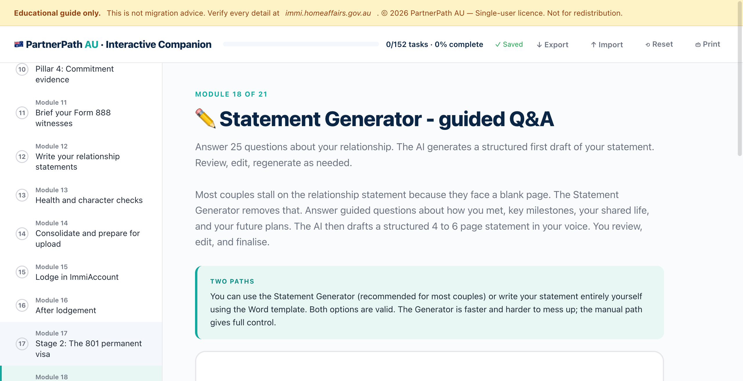 Statement Generator - guided Q&A wizard